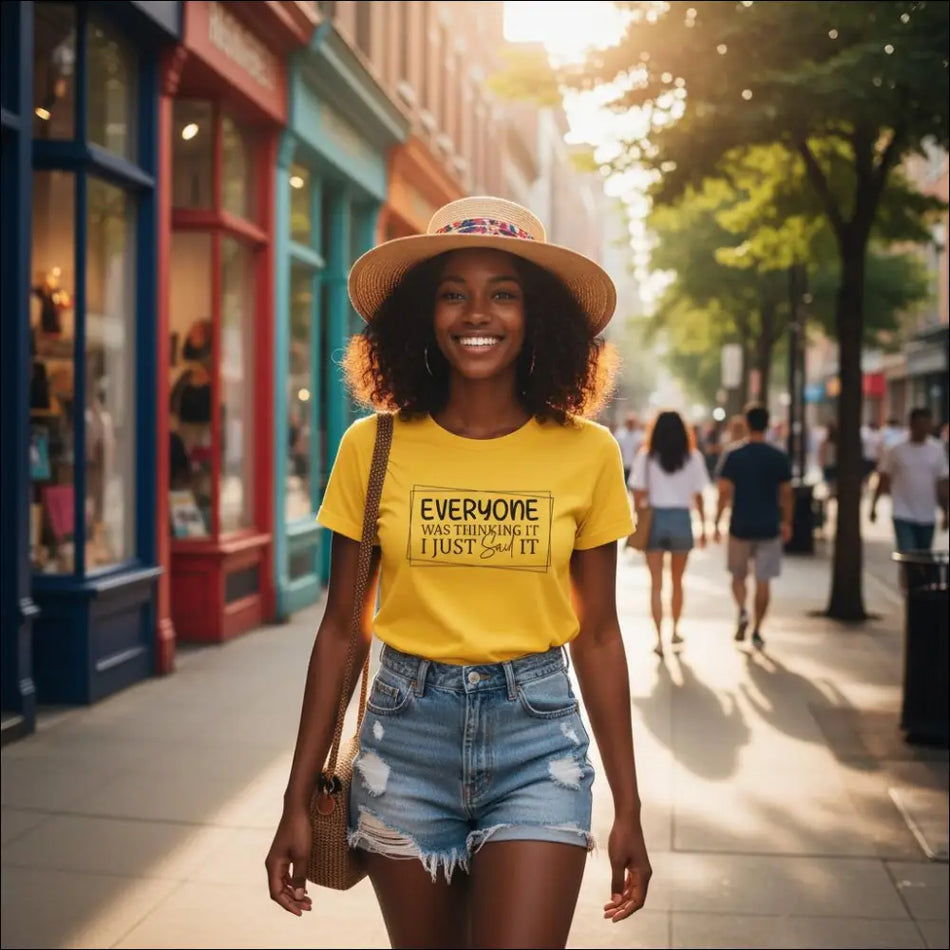 Yellow graphic unisex t-shirt with Everyone Was Thinking It text