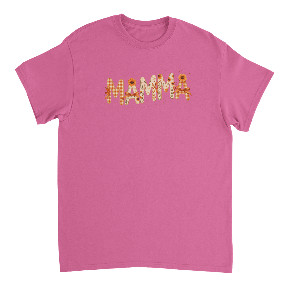 Autumn 'MAMMA' T-Shirt – Sunflower & Gingham Print, Heavyweight Cotton, Classic Fit for Everyday Comfort - KPAP Canada