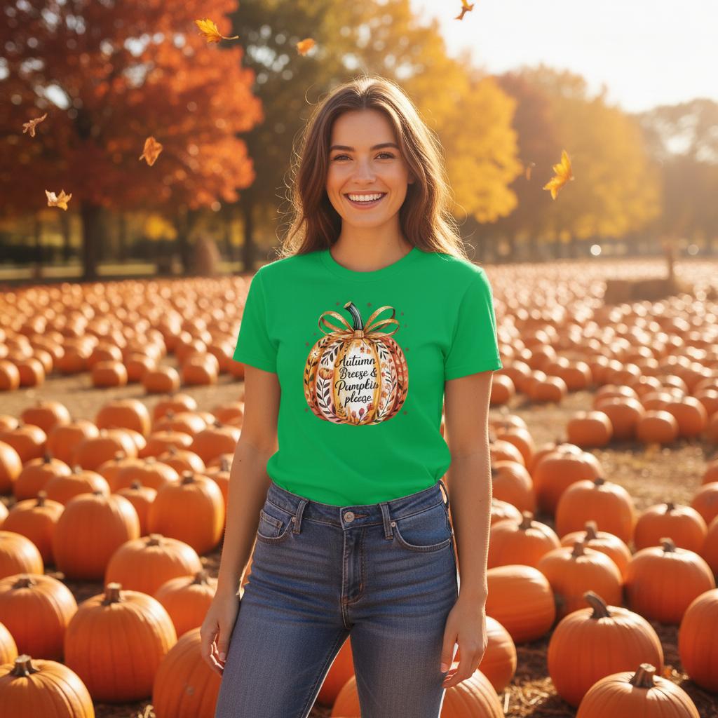 Autumn Breeze & Pumpkin Please T-Shirt – Fall Floral Design, Heavyweight Cotton, Classic Fit for Cozy Comfort - KPAP Canada