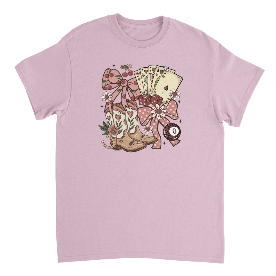 Country Charm T-Shirt – Western Boho, Lucky Dice & Boots Graphic Tee, Classic Fit, Premium Cotton - KPAP Canada