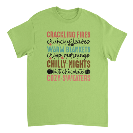Autumn Comforts T-Shirt – Crackling Fires, Crunchy Leaves, Cozy Sweaters | Heavyweight Cotton Tee in Various Colors - KPAP Canada