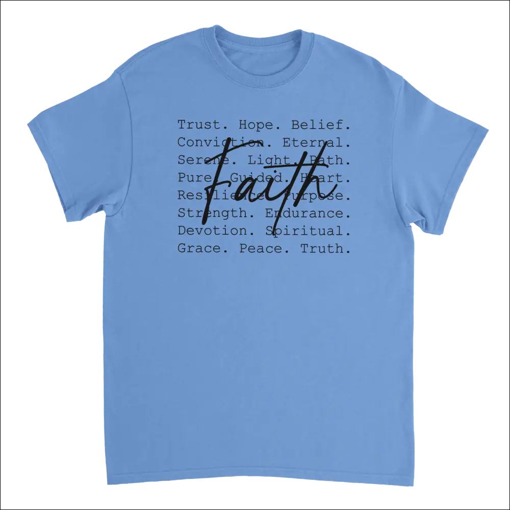 Light blue Faith Inspired heavyweight cotton t-shirt with cursive faith print