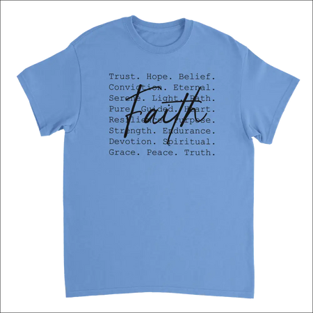 Light blue Faith Inspired heavyweight cotton t-shirt with cursive faith print