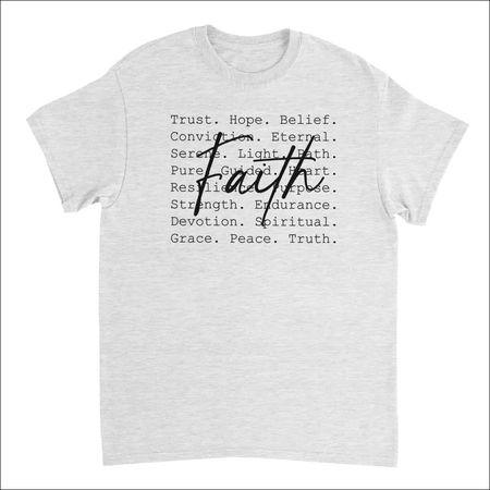 Faith-inspired heavyweight cotton t-shirt with cursive faith print