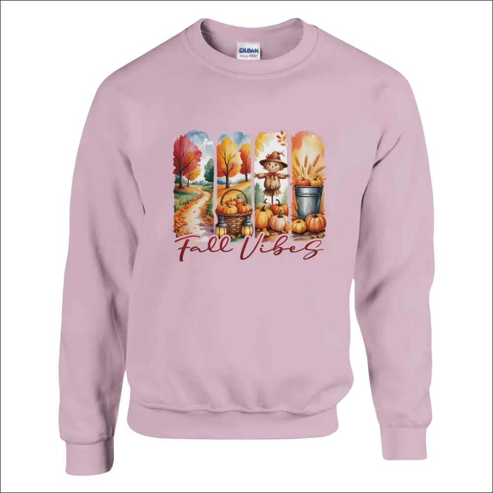 Cozy lavender Fall Vibes sweatshirt with autumn pumpkin graphic
