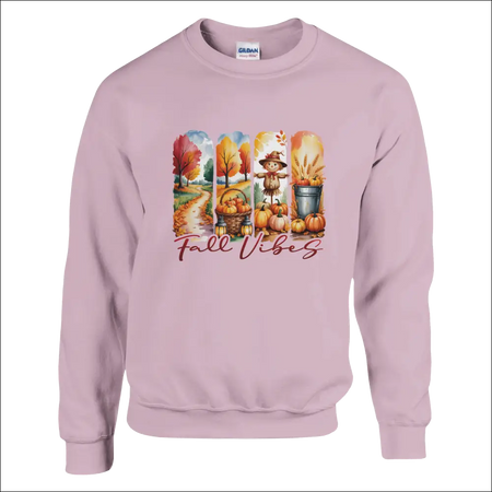 Cozy lavender Fall Vibes sweatshirt with autumn pumpkin graphic