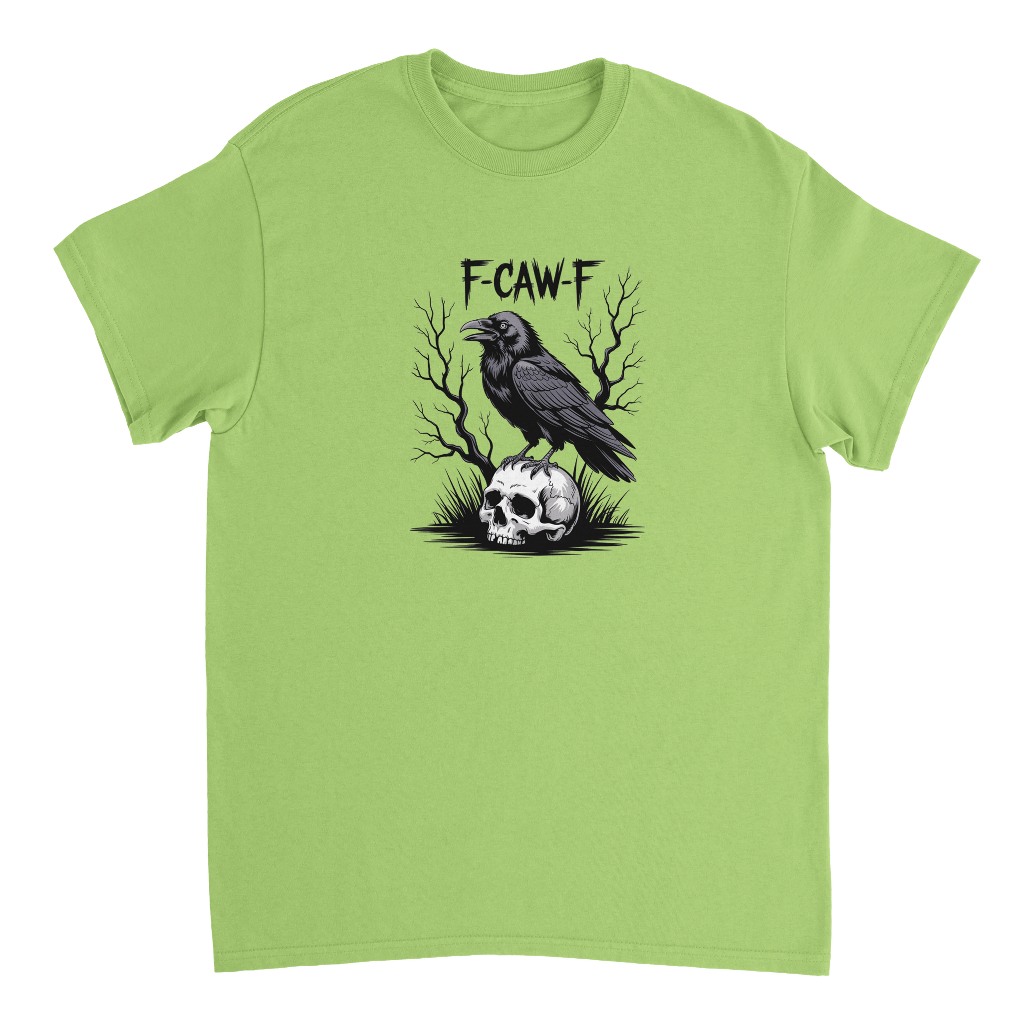 Gothic Raven Skull 'F - CAW - F' T-Shirt – Edgy Heavyweight Cotton, Classic Fit, Durable Casual Wear - KPAP Canada