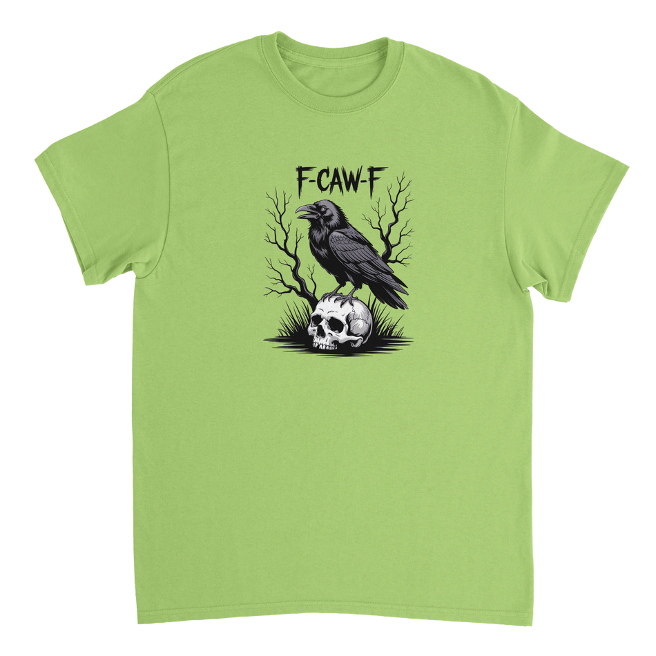 Gothic Raven Skull 'F - CAW - F' T-Shirt – Edgy Heavyweight Cotton, Classic Fit, Durable Casual Wear - KPAP Canada