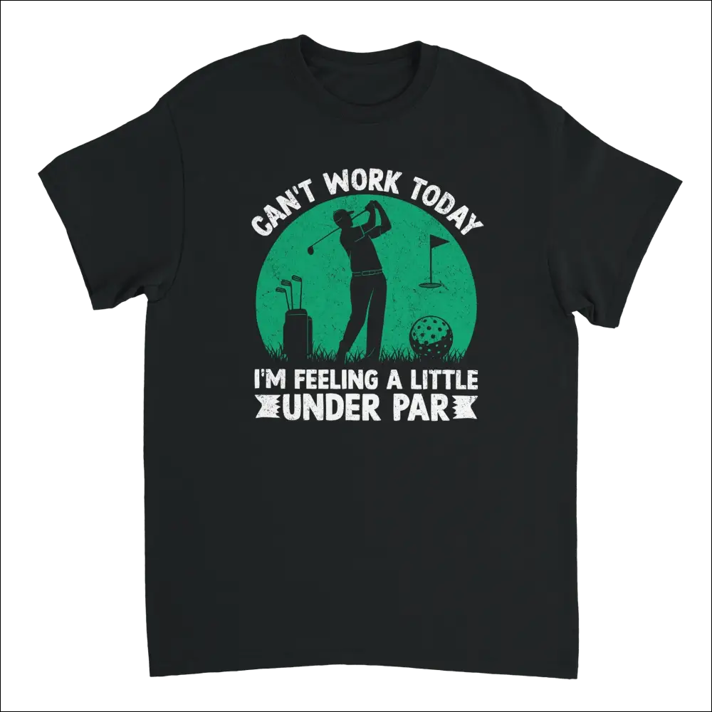 Black cotton t-shirt with humorous under par golfer graphic