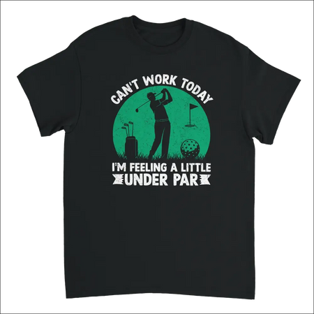 Black cotton t-shirt with humorous under par golfer graphic