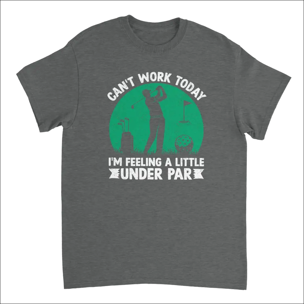 Dark gray cotton t-shirt with green golfer silhouette and under par text