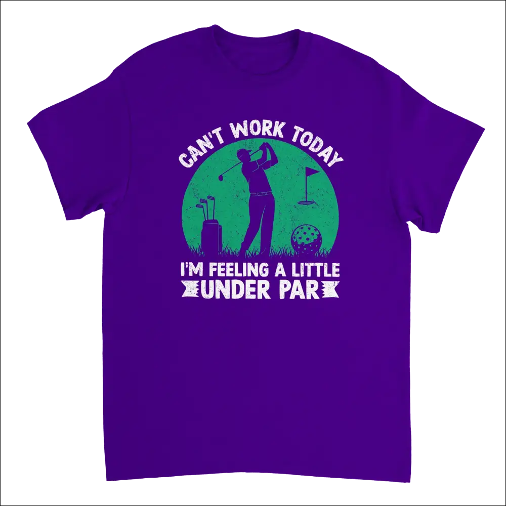 Purple cotton t-shirt with green golfer silhouette and under par text