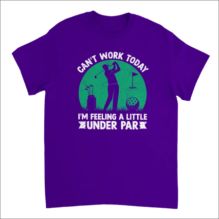 Purple cotton t-shirt with green golfer silhouette and under par text