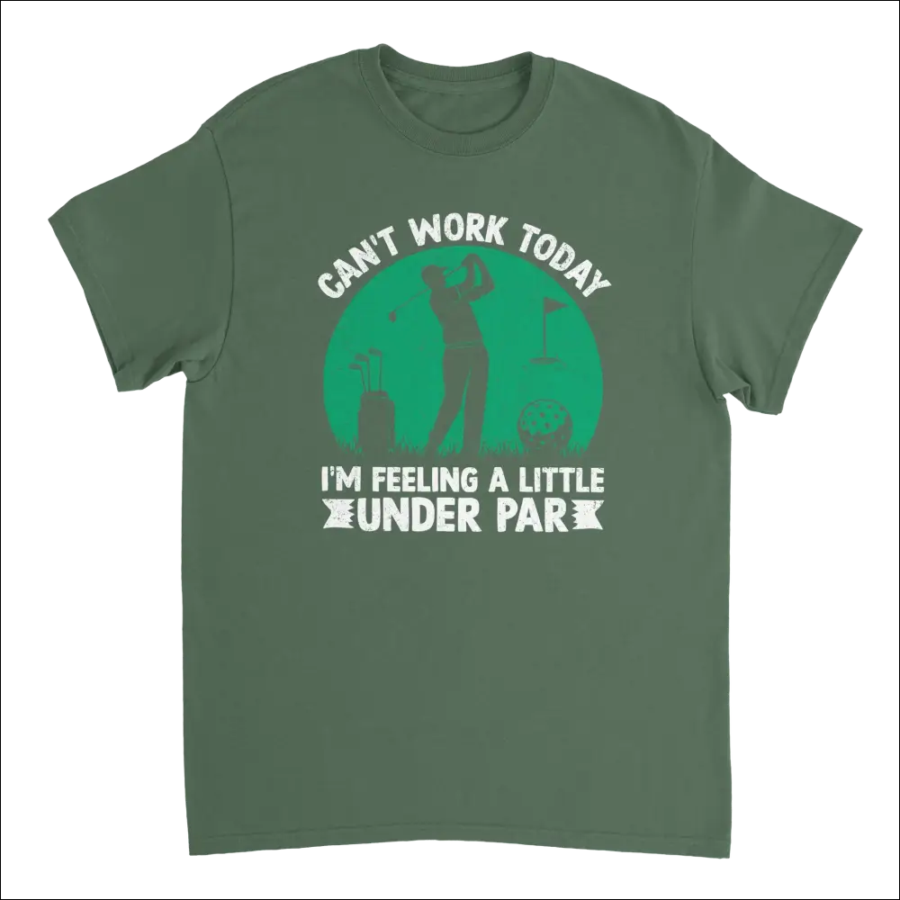 Olive green golfer t-shirt with under par pun graphic
