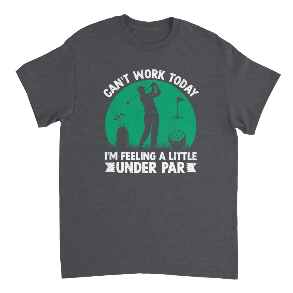 Humorous dark gray cotton t-shirt with green golfer silhouette and under par text