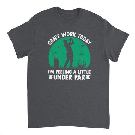 Humorous dark gray cotton t-shirt with green golfer silhouette and under par text
