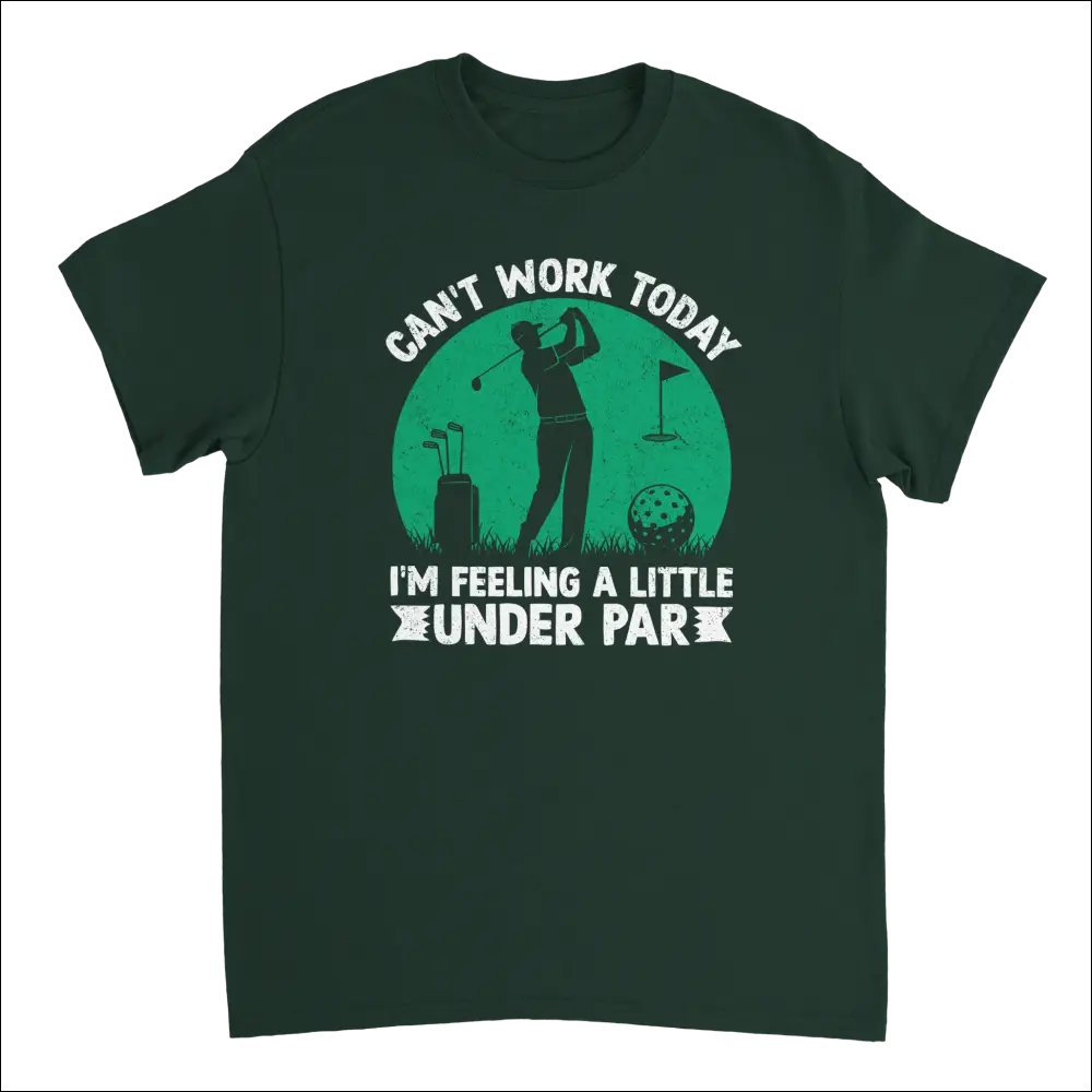 Dark green cotton t-shirt with teal golfer silhouette and under par text
