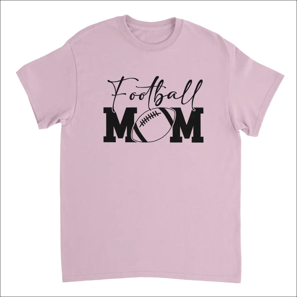 Pink Football Mom T-Shirt with black graphic and football O, heavyweight cotton