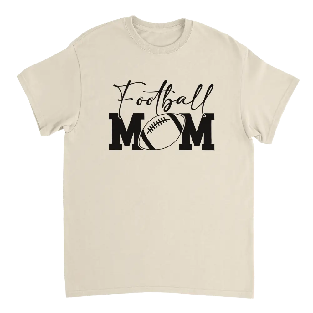 Cream-colored cotton Football Mom T-shirt with black cursive graphic