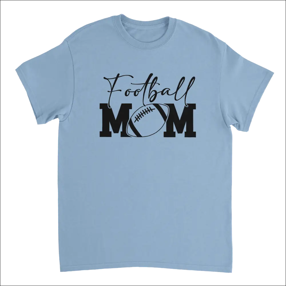 Light blue cotton Football Mom T-shirt with black graphic