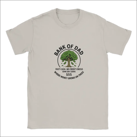Funny Bank of Dad off-white cotton t-shirt with money tree graphic