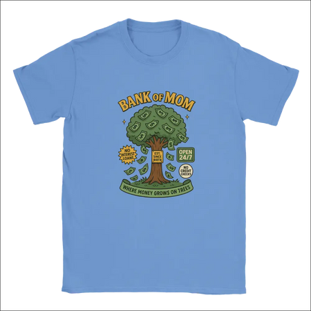Light blue Bank of Mom t-shirt with money tree graphic