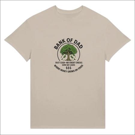 Funny beige ultra cotton t-shirt with Bank of Dad tree graphic