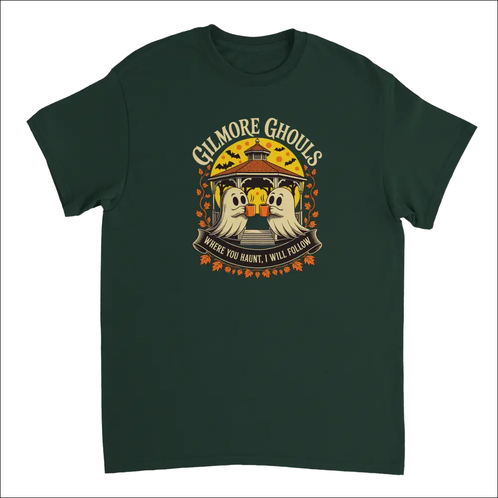 Dark green Gilmore Ghouls Halloween t-shirt with toasting ghosts
