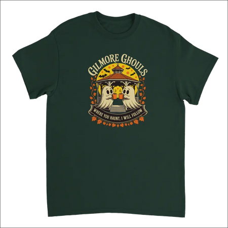 Dark green Gilmore Ghouls Halloween t-shirt with toasting ghosts