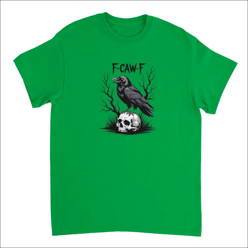 Gothic Raven Skull F-CAW-F T-Shirt with vibrant green cotton and crow graphic