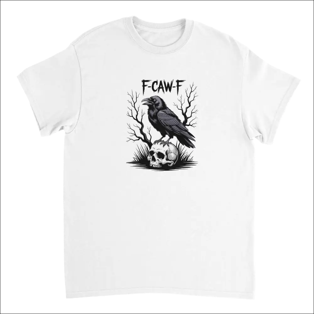 Gothic raven skull F-CAW-F white cotton t-shirt with crow graphic
