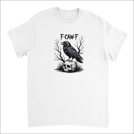 Gothic raven skull F-CAW-F white cotton t-shirt with crow graphic