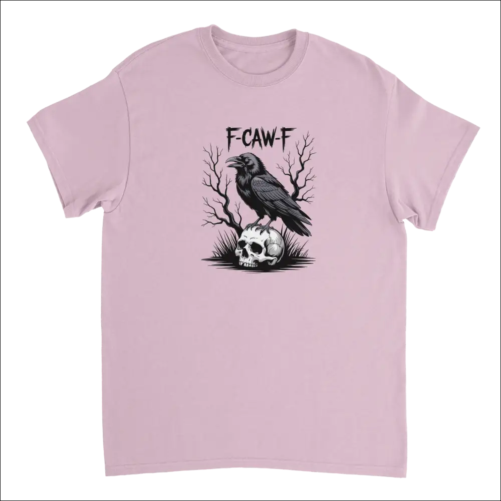 Gothic raven skull f-caw-f t-shirt in soft pink heavyweight cotton