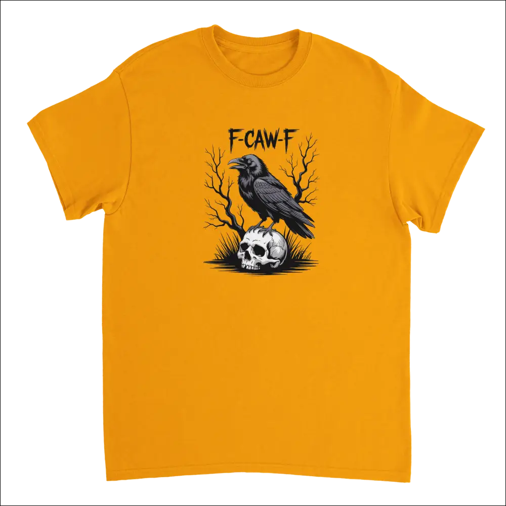 Vibrant orange Gothic Raven Skull F-CAW-F t-shirt with crow graphic