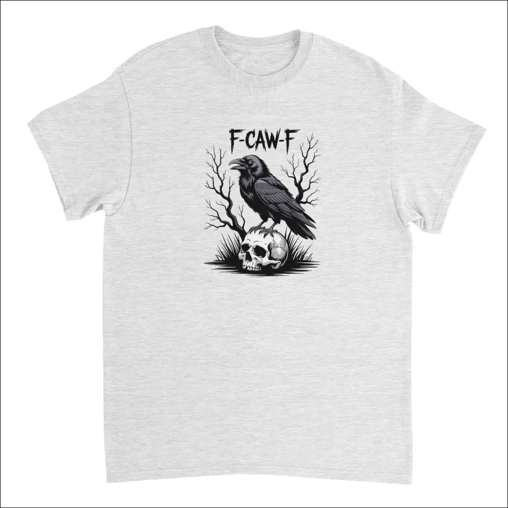 Gothic raven skull f-caw-f t-shirt in heather gray crewneck