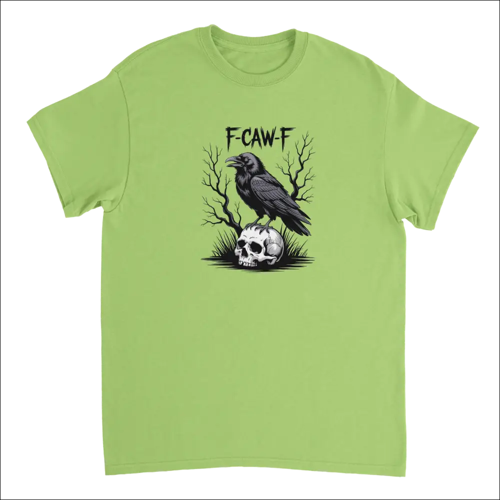 Lime green Gothic Raven Skull F-Caw-F t-shirt with crow graphic