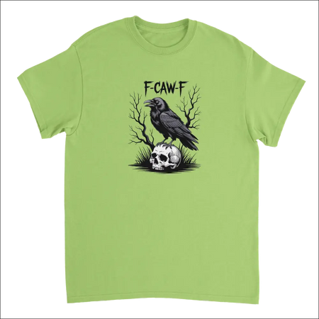 Lime green Gothic Raven Skull F-Caw-F t-shirt with crow graphic