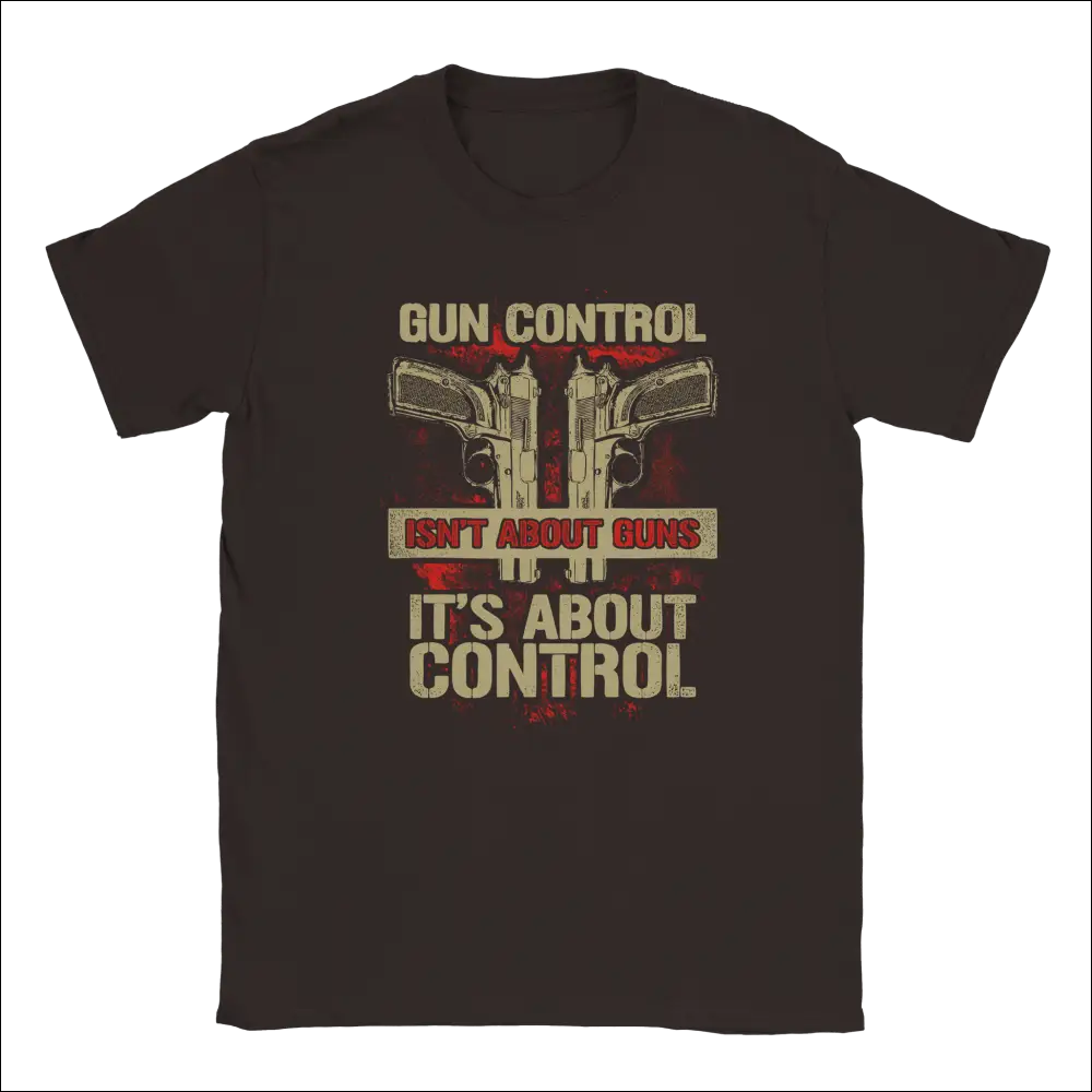 Black unisex t-shirt with pistols graphic and gun control isnt about guns text