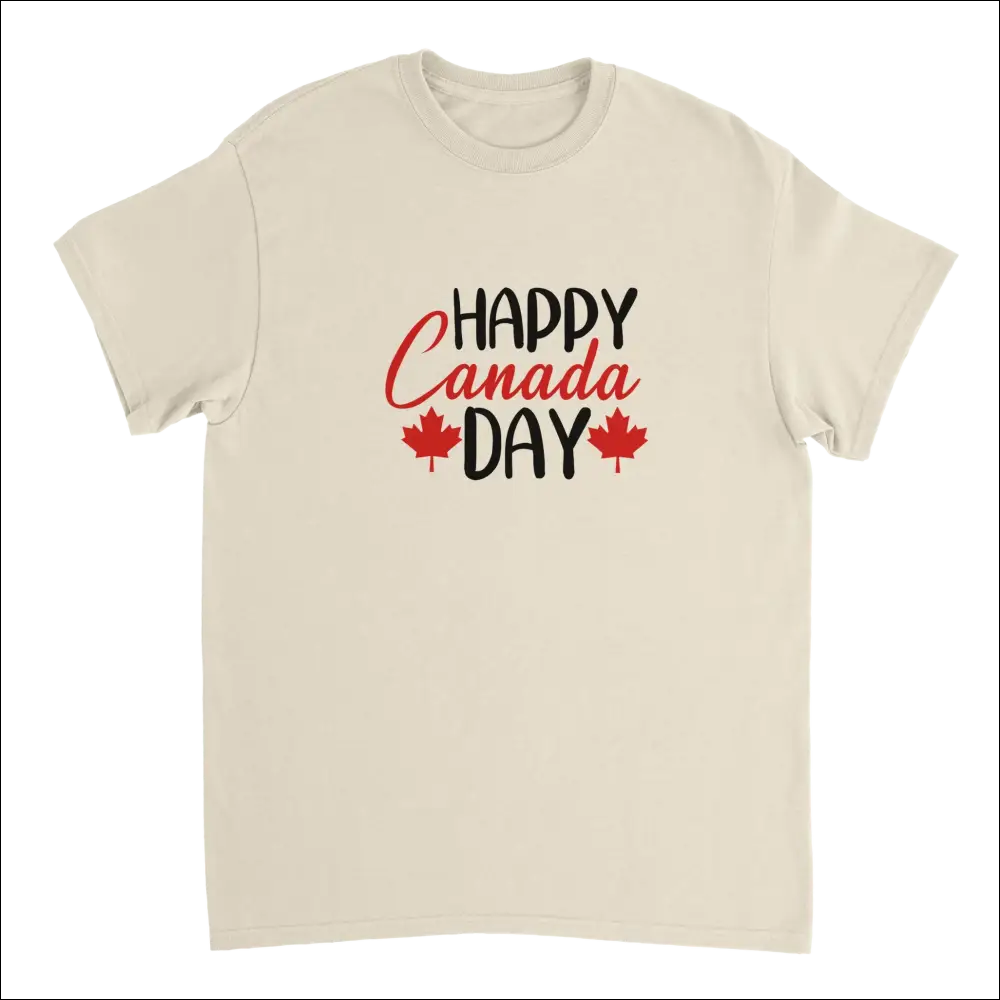 Cream-colored cotton Canada Day t-shirt with red maple leaves