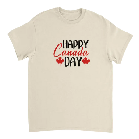 Cream-colored cotton Canada Day t-shirt with red maple leaves
