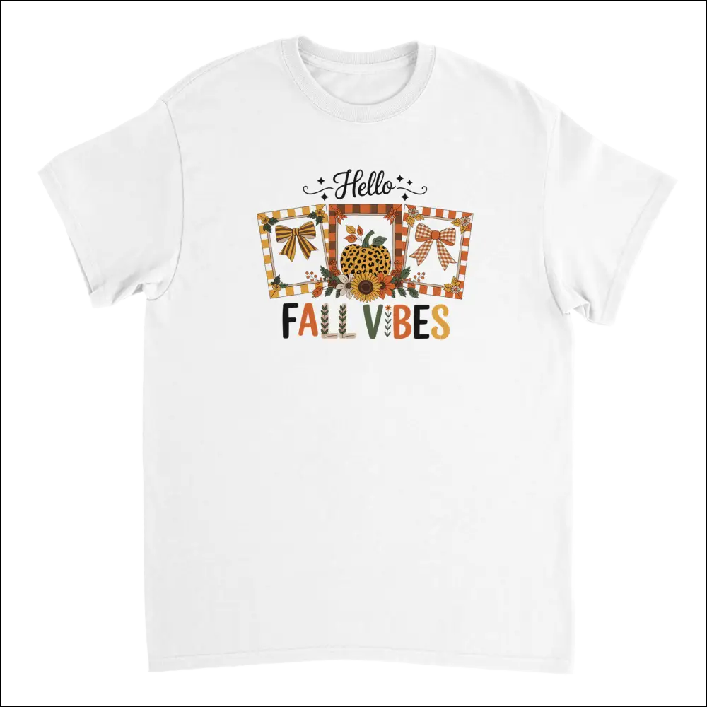 White Hello Autumn Vibes T-Shirt with colorful fall graphic