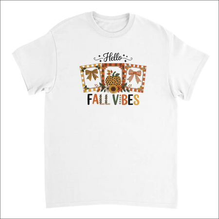 White Hello Autumn Vibes T-Shirt with colorful fall graphic