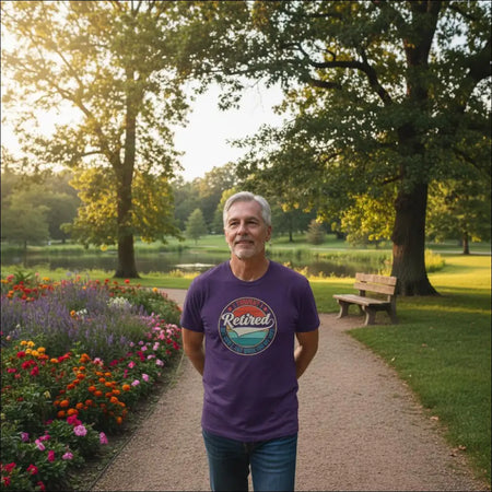Purple retired unisex t-shirt with sunburst graphic