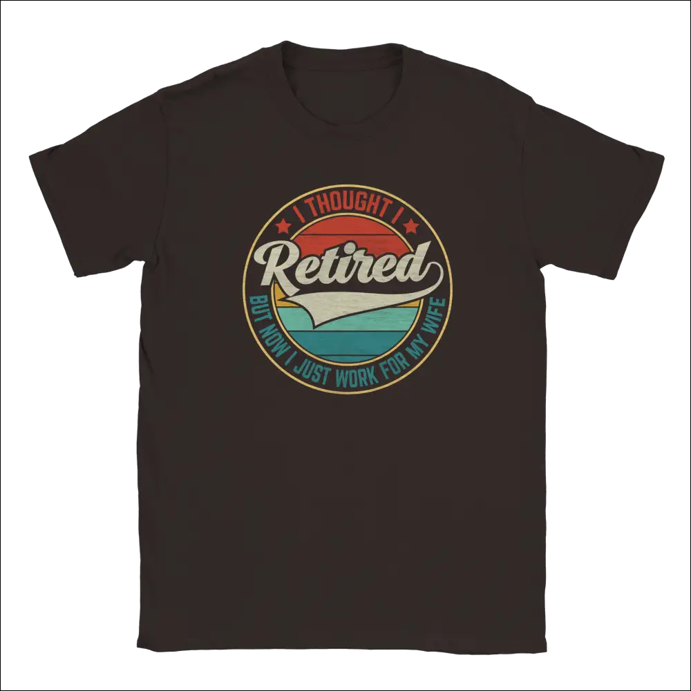 Dark gray unisex t-shirt with retired graphic and wife joke