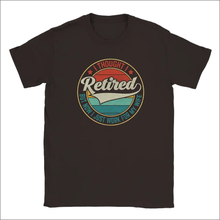 Dark gray unisex t-shirt with retired graphic and wife joke