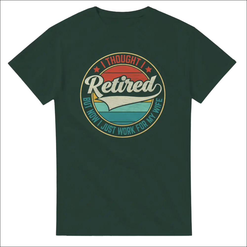Dark green unisex t-shirt with retired vintage graphic and stripes