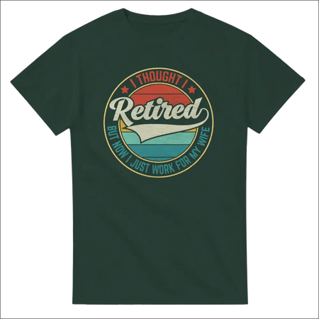 Dark green unisex t-shirt with retired vintage graphic and stripes