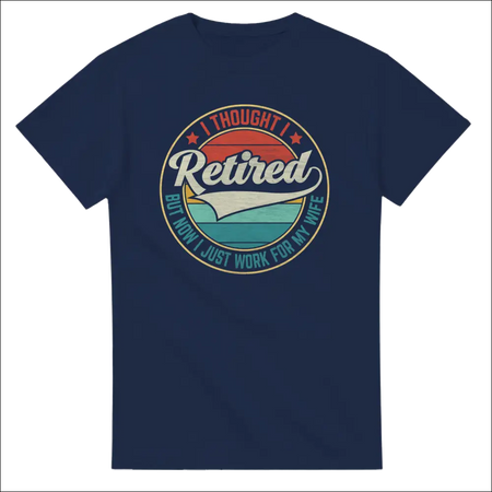 Navy blue unisex t-shirt with vintage retirement graphic for wife