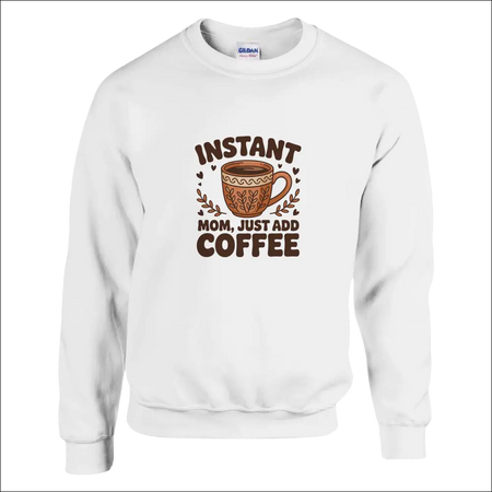 Instant Mom Coffee Sweatshirt with brown cup and hearts design