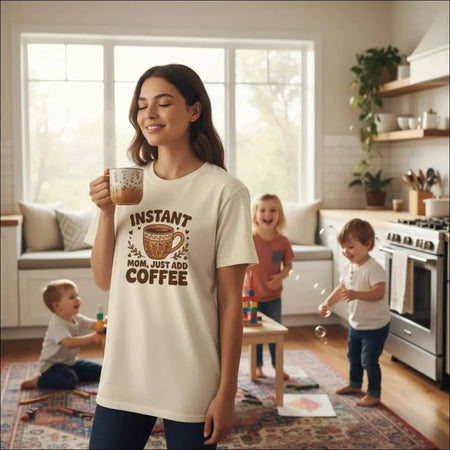 Instant Mom Just Add Coffee cream cotton t-shirt with mug graphic